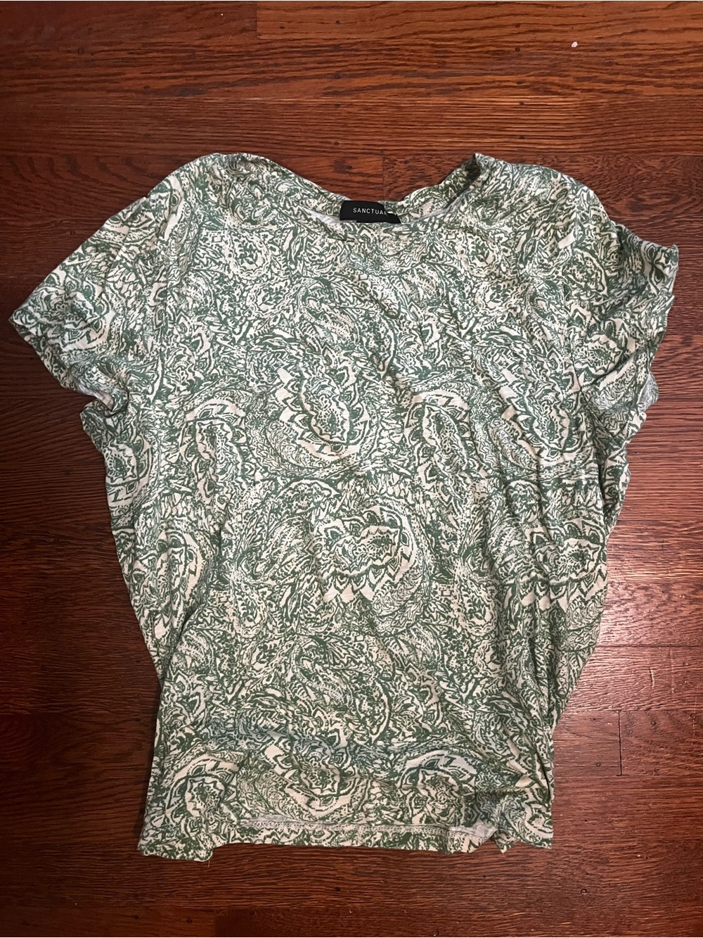 Sanctuary Green and Cream Paisley Short Sleeve Tee